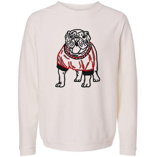 Bulldog Embroidered Corduroy Crewneck