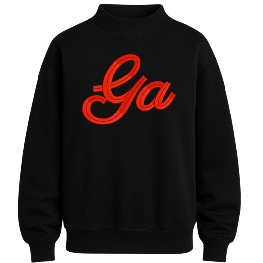 Ga Embroidered Mock-Neck Crewneck