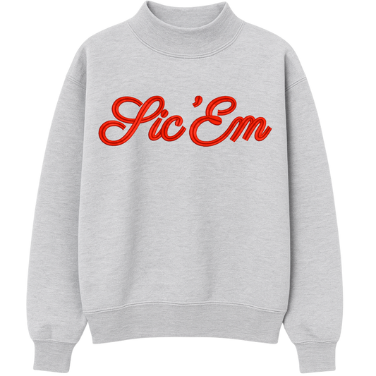 Sic’Em Embroidered Mock-Neck Crewneck