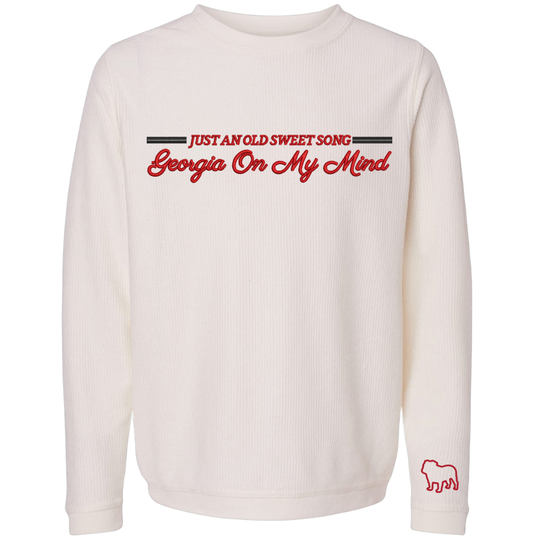 Georgia On My Mind Embroidered Corduroy Crewneck