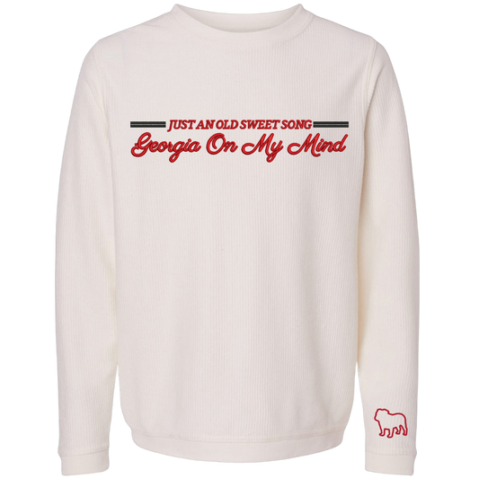 Georgia On My Mind Embroidered Corduroy Crewneck