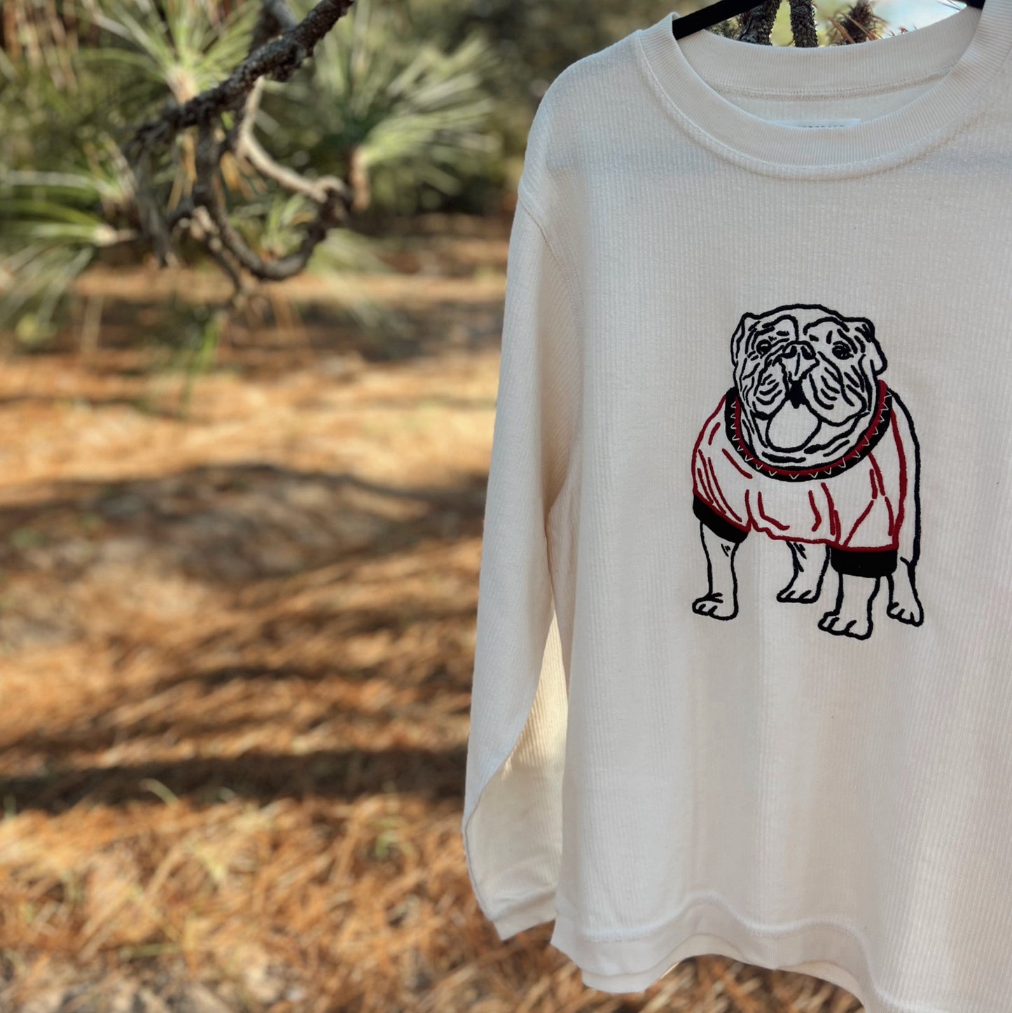 Bulldog Embroidered Corduroy Crewneck