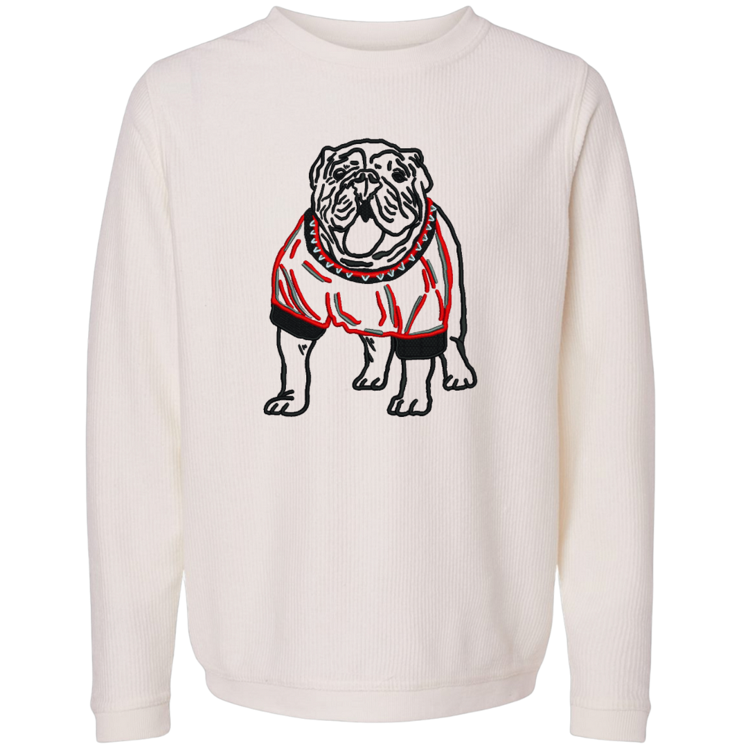 Bulldog Embroidered Corduroy Crewneck