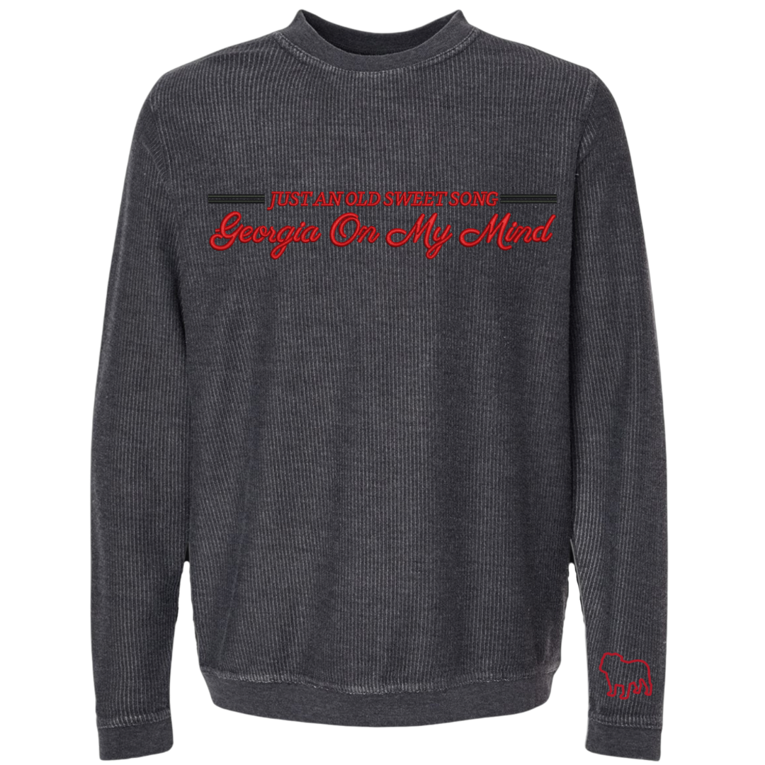 Georgia On My Mind Embroidered Corduroy Crewneck
