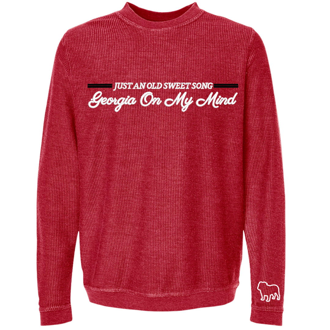 Georgia On My Mind Embroidered Corduroy Crewneck