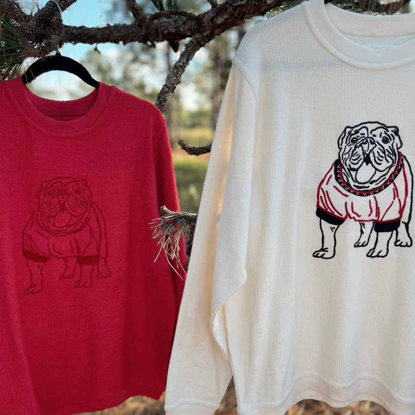 Bulldog Embroidered Corduroy Crewneck