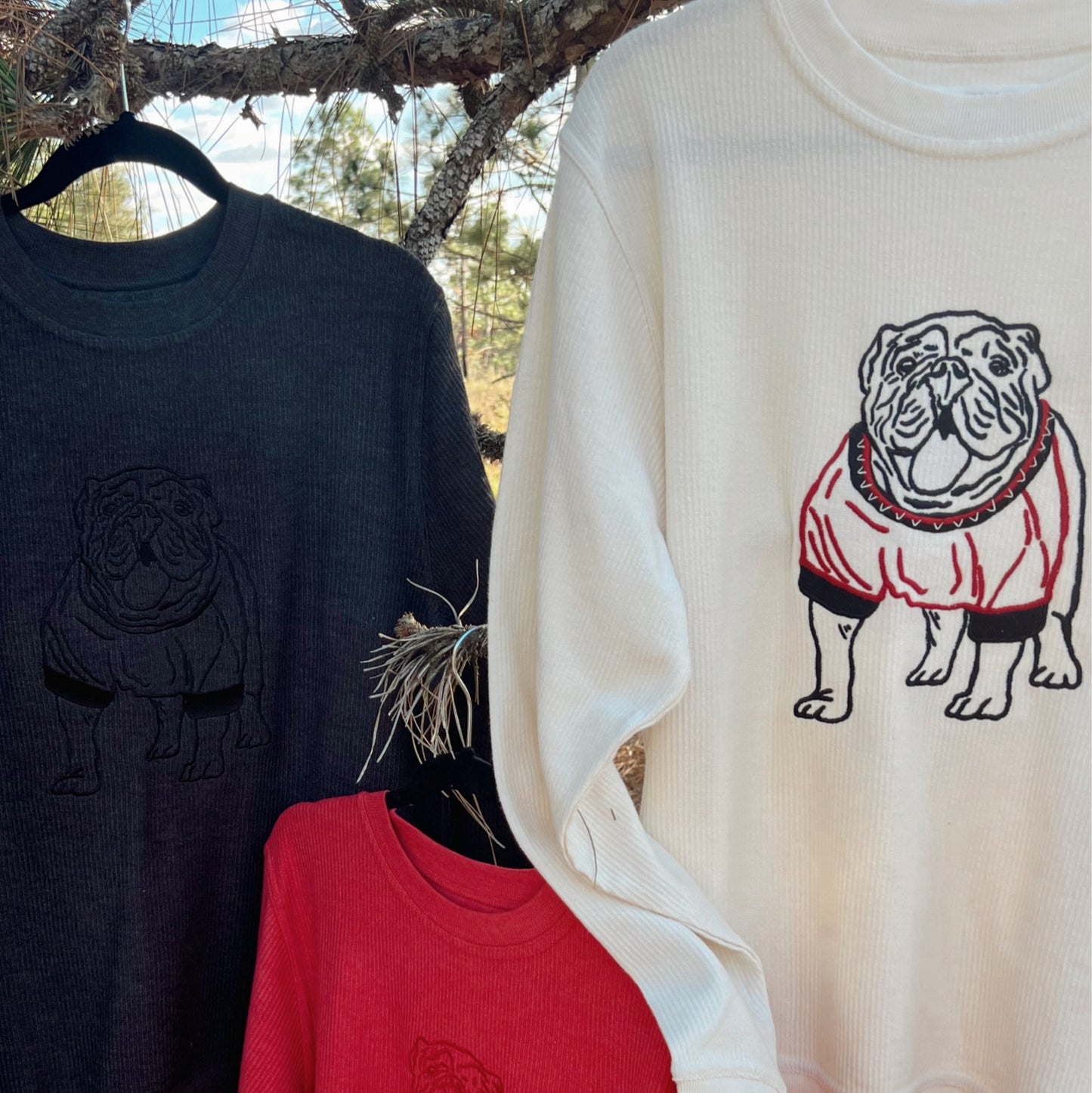 Bulldog Embroidered Corduroy Crewneck